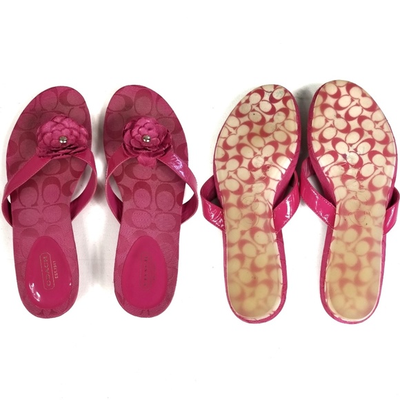 Coach Pink Flower Iconic "C" Flip Flop Sandals 9.5 - Picture 2 of 7